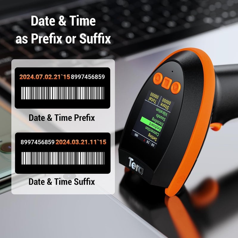 Tera Barcode Scanner Wireless 2D with Stand: Pro Version Digital Setting Screen Keypad Works with Bluetooth 2.4G Wireless USB Wired Extra Fast Scanning Speed Handheld Bar Code Reader HW0009-Z - Image 4